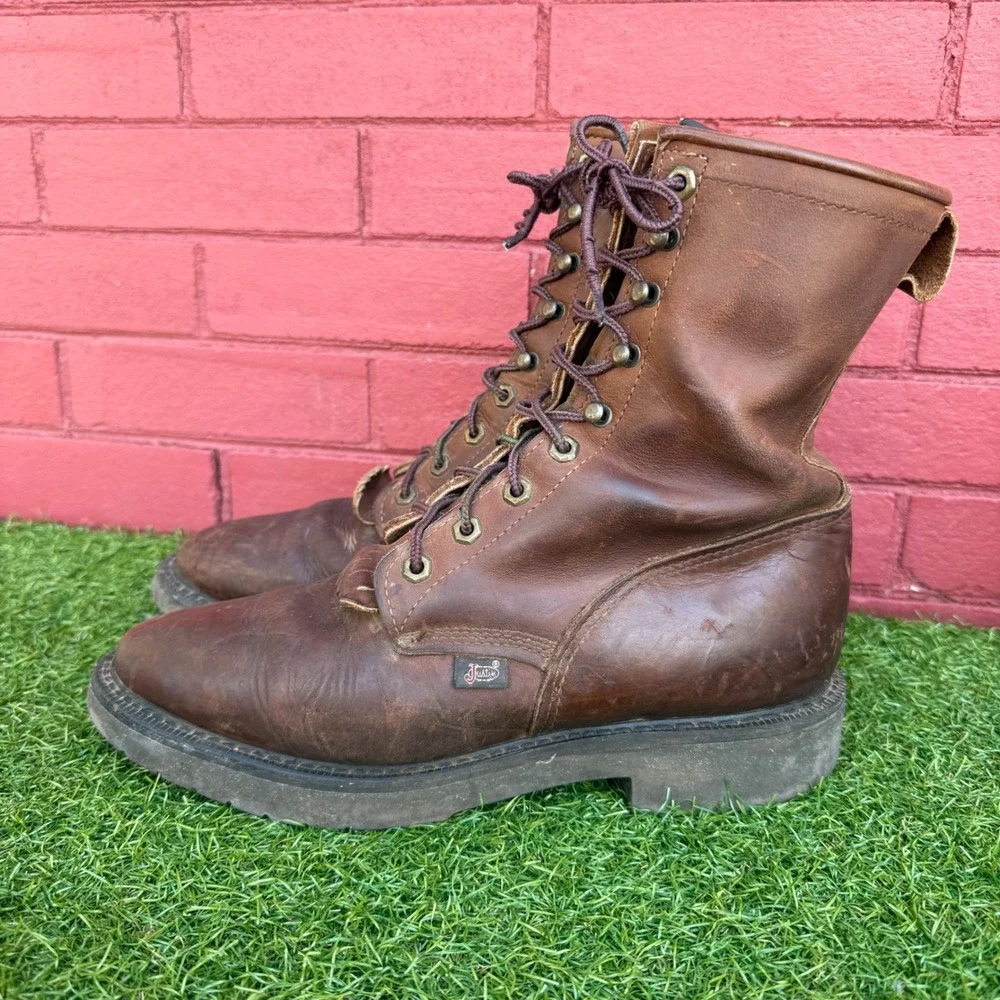 Justin Work Boots Mens Size 9.5 EE Conductor 760 Double Comfort Slip Resist USA‎